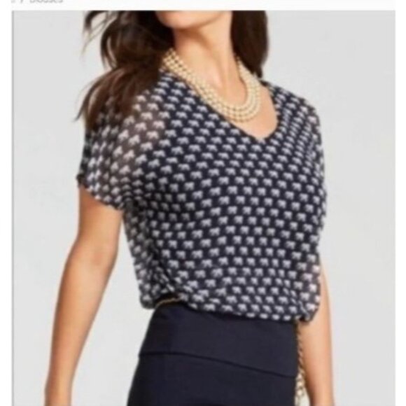 Cabi Womens Navy Elephant Print Sheer Overlay Blouse Back Zipper Size Small - Picture 1 of 5